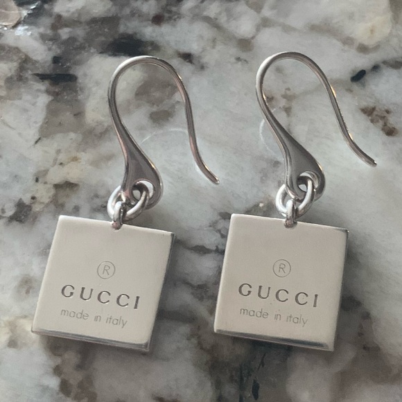 Gucci Jewelry - GUCCI Trademark Square Dangle Earrings, Sterling Silver, Stamped 925